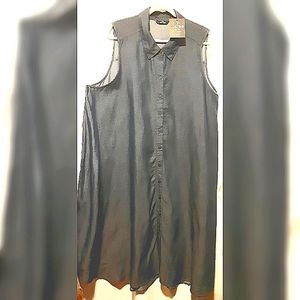 Denim Blue A-Line Sleeveless Shirt Dress- 3X
